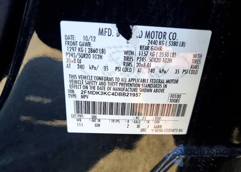 2013 Ford Edge Limited z USA, uszkodzony, nr VIN 2FMDK3KC4DBB21957